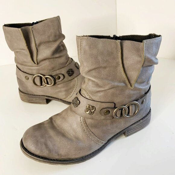 Rieker Peggy 98 Beige Leather Ankle Boots - Picture 1 of 9